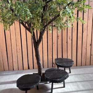 Création d'un set de 3 tables chêne gigogne en bois brulé