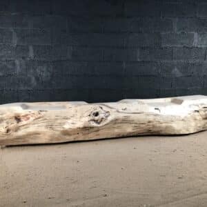 Banc dans un tronc en bois flotté