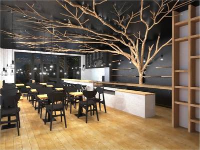 Arbre en bois flotté dans un restaurant